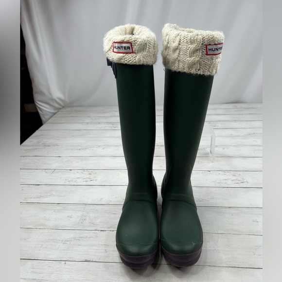 Hunter Original Tall Green Matte Rain Boots Size 7 Men / 8 Women - Picture 6 of 12